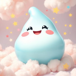 A delightful anthropomorphic blob in a soft pastel blue color, showcasing a round and plump shape with a glossy texture