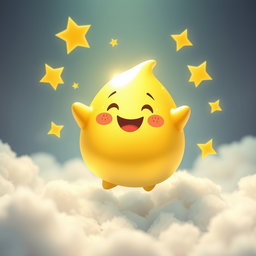 A joyful anthropomorphic blob in a radiant gold color, with a round, chubby shape that suggests warmth and happiness
