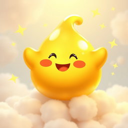A joyful anthropomorphic blob in a radiant gold color, with a round, chubby shape that suggests warmth and happiness