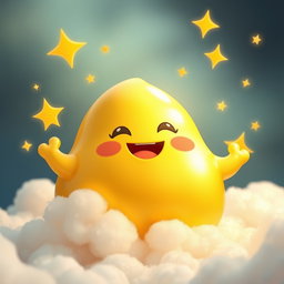A joyful anthropomorphic blob in a radiant gold color, with a round, chubby shape that suggests warmth and happiness