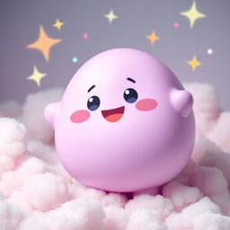 A cheerful anthropomorphic blob in a lovely pastel purple hue, characterized by a round, chubby shape and a shiny, smooth surface