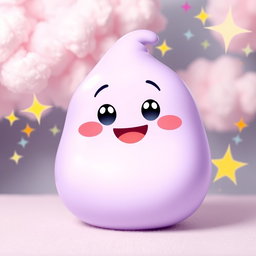 A cheerful anthropomorphic blob in a lovely pastel purple hue, characterized by a round, chubby shape and a shiny, smooth surface