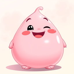 A pastel pink, fat blobby creature full of joy, showcasing a smooth, rounded body and an endearing, cheerful face