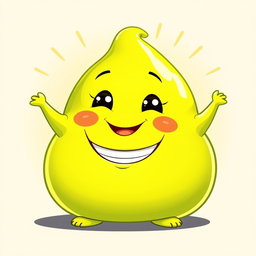 A lime green, fat blobby creature radiating happiness, characterized by its smooth, rounded body and an adorable, cheerful face