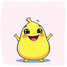 A pastel yellow, fat blobby creature radiating happiness, featuring a smooth, rounded body and an adorable, cheerful face