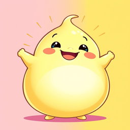 A pastel yellow, fat blobby creature radiating happiness, featuring a smooth, rounded body and an adorable, cheerful face