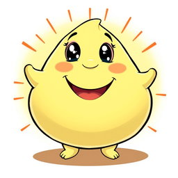 A pastel yellow, fat blobby creature radiating happiness, featuring a smooth, rounded body and an adorable, cheerful face