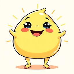 A pastel yellow, fat blobby creature radiating happiness, featuring a smooth, rounded body and an adorable, cheerful face