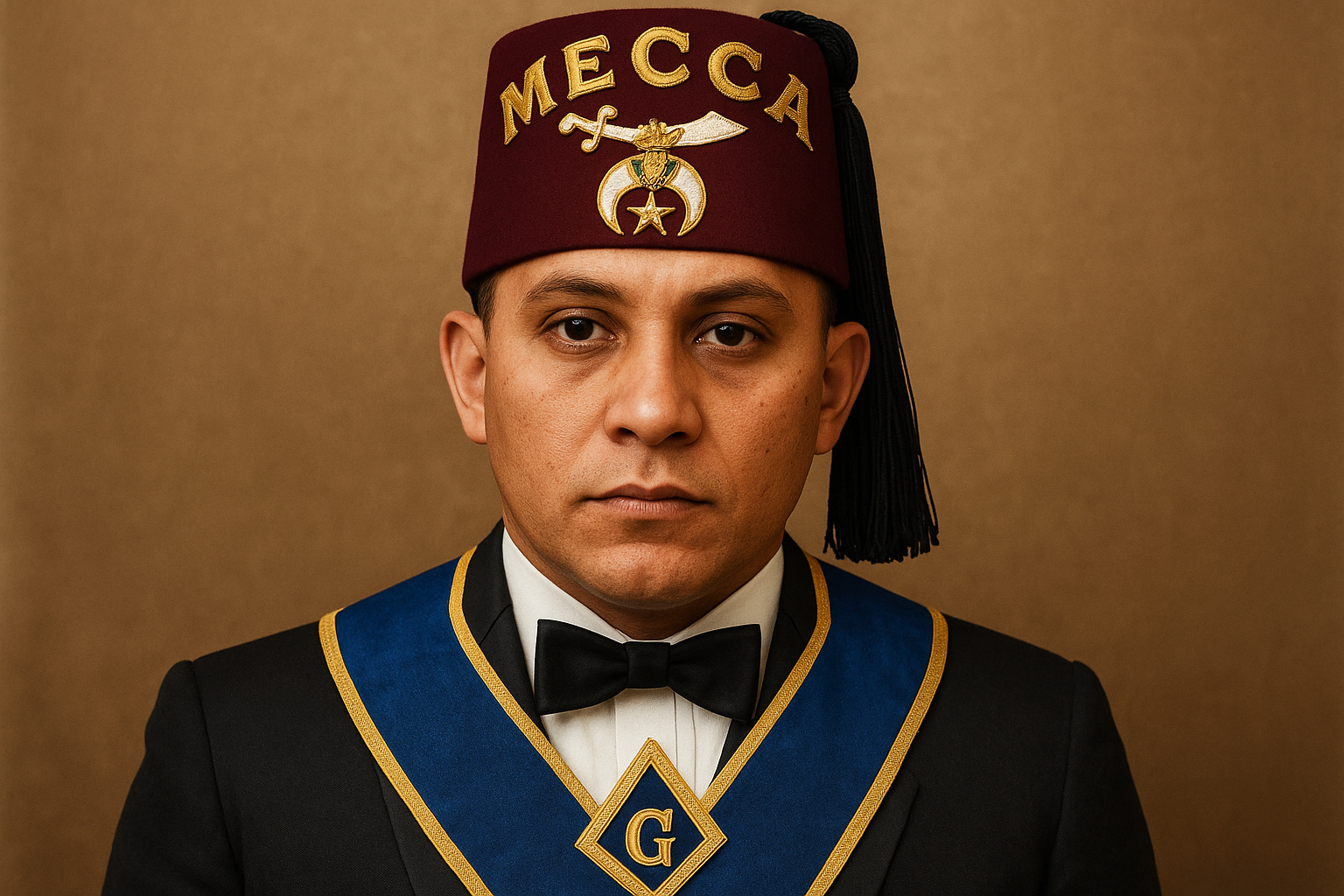 Show this man dressed like a Shriner or Freemason