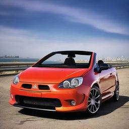 This is a high-resolution photograph of a tuned Mitsubishi Colt CZC convertible in a bright, eye-catching color