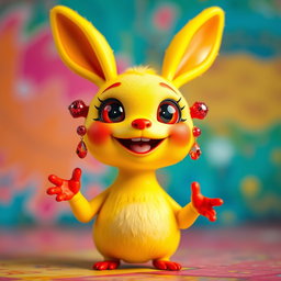 A whimsical creature with a bright yellow body that has no legs, instead using its yellow arms to move around