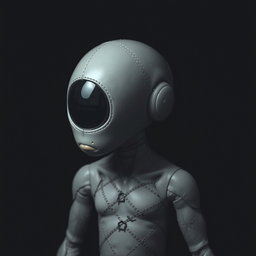 A unique creature with a distinct halved dome-shaped head in shades of grey, reflecting a robotic yet organic aesthetic