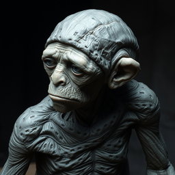 An intriguing creature characterized by a grey, halved dome-shaped head, reflecting its aged and weathered appearance