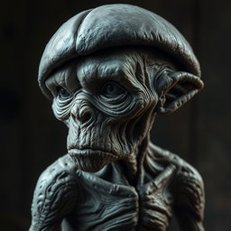 An intriguing creature characterized by a grey, halved dome-shaped head, reflecting its aged and weathered appearance