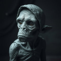 An intriguing creature characterized by a grey, halved dome-shaped head, reflecting its aged and weathered appearance