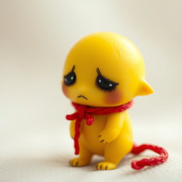 A tiny creature with a bright yellow body, exuding a sense of vulnerability and sadness