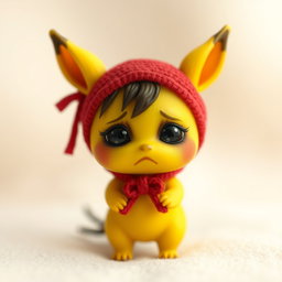 A tiny creature with a bright yellow body, exuding a sense of vulnerability and sadness
