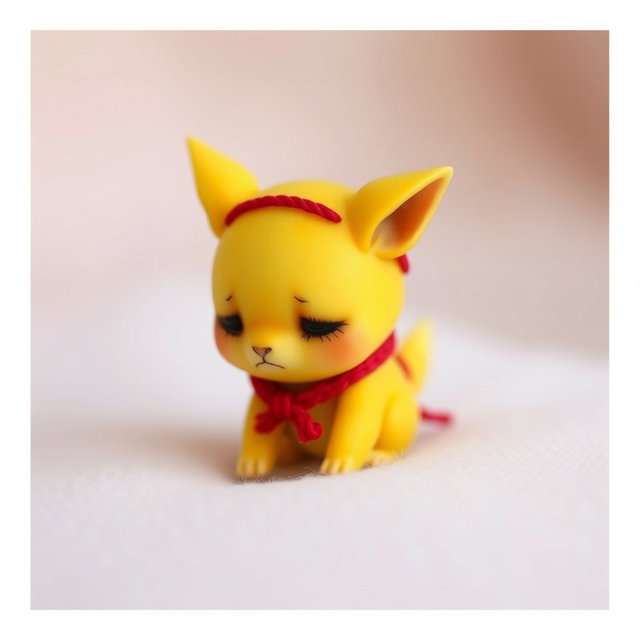 A tiny creature with a bright yellow body, exuding a sense of vulnerability and sadness