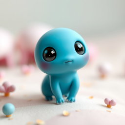 A tiny creature with a smooth, vibrant blue body that is regular in shape and form, giving it a relatable and charming appearance