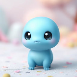 A tiny creature with a smooth, vibrant blue body that is regular in shape and form, giving it a relatable and charming appearance