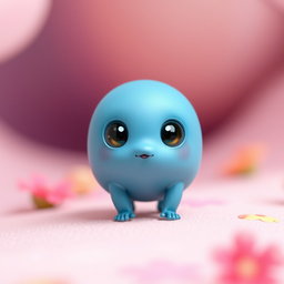 A tiny creature with a smooth, vibrant blue body that is regular in shape and form, giving it a relatable and charming appearance