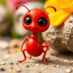 A tiny creature with a vibrant red body that has a regular, smooth shape, distinctly not resembling an ant or any insect