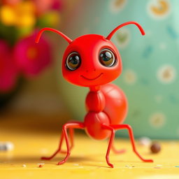 A tiny creature with a vibrant red body that has a regular, smooth shape, distinctly not resembling an ant or any insect