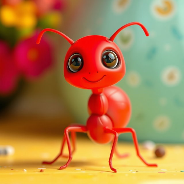 A tiny creature with a vibrant red body that has a regular, smooth shape, distinctly not resembling an ant or any insect