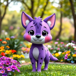 A whimsical purple dog character that combines features of both a dog and a wolf, sporting adorable dog ears and prominent wolf ears atop its head