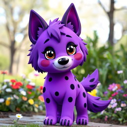 A whimsical purple dog character that combines features of both a dog and a wolf, sporting adorable dog ears and prominent wolf ears atop its head