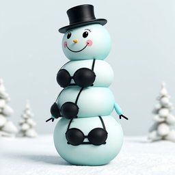 A quirky teal character composed of four snowballs stacked on top of each other, with the top ball serving as her head
