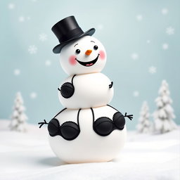 A quirky teal character composed of four snowballs stacked on top of each other, with the top ball serving as her head