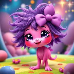 A whimsical pink girl creature with a bright pink body and a charmingly playful design