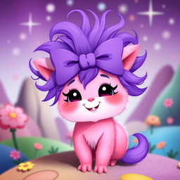 A whimsical pink girl creature with a bright pink body and a charmingly playful design