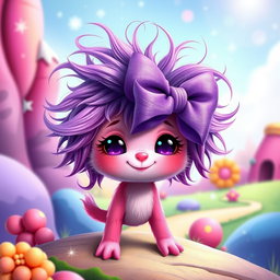 A whimsical pink girl creature with a bright pink body and a charmingly playful design