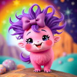 A whimsical pink girl creature with a bright pink body and a charmingly playful design