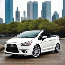 A high-resolution photograph showcasing a tuned Mitsubishi Colt CZC convertible in a bright, standout color