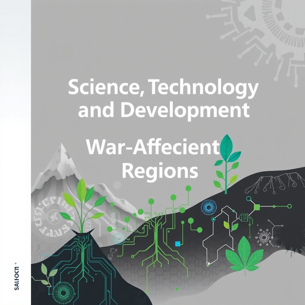 An abstract and academic-style book cover design focused on the theme of Science, Technology and Development in War-Affected Regions