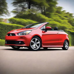 A detailed photograph captures a tuned Mitsubishi Colt CZC convertible in a vibrant color