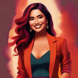 A high-quality digital art piece showcasing a Latina woman with a confident smile