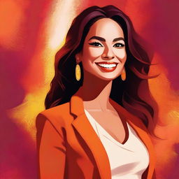 A high-quality digital art piece showcasing a Latina woman with a confident smile