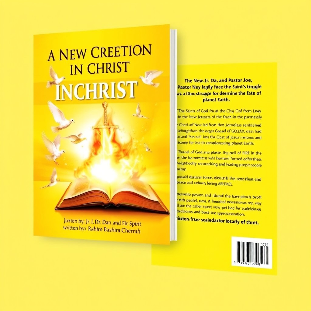 A captivating book cover design for a Christian novelette titled 'A New Creation in Christ' featuring a bright yellow background that symbolizes hope and renewal