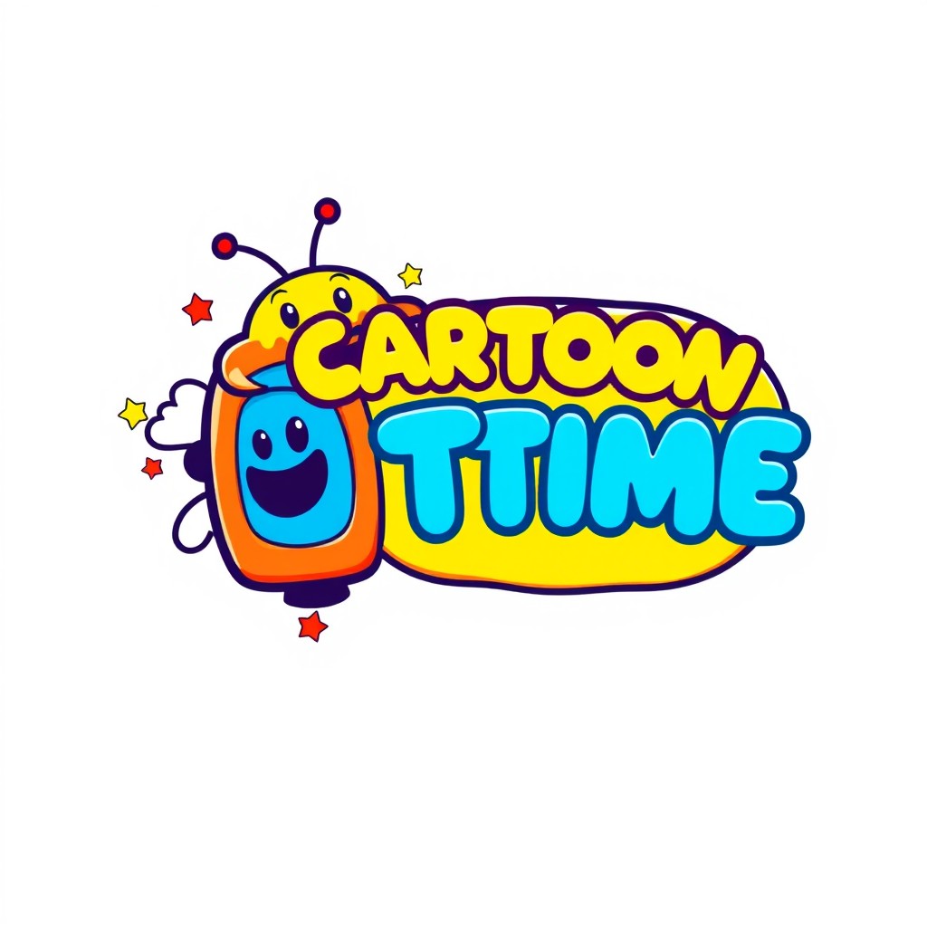A vibrant and playful logo design for a cartoon channel named 'CARTOON TV TIME'