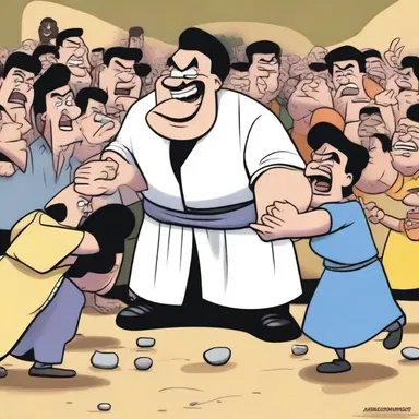 In the cartoon, the angry mob lapidated the villain with stones when they discovered his evil plan.