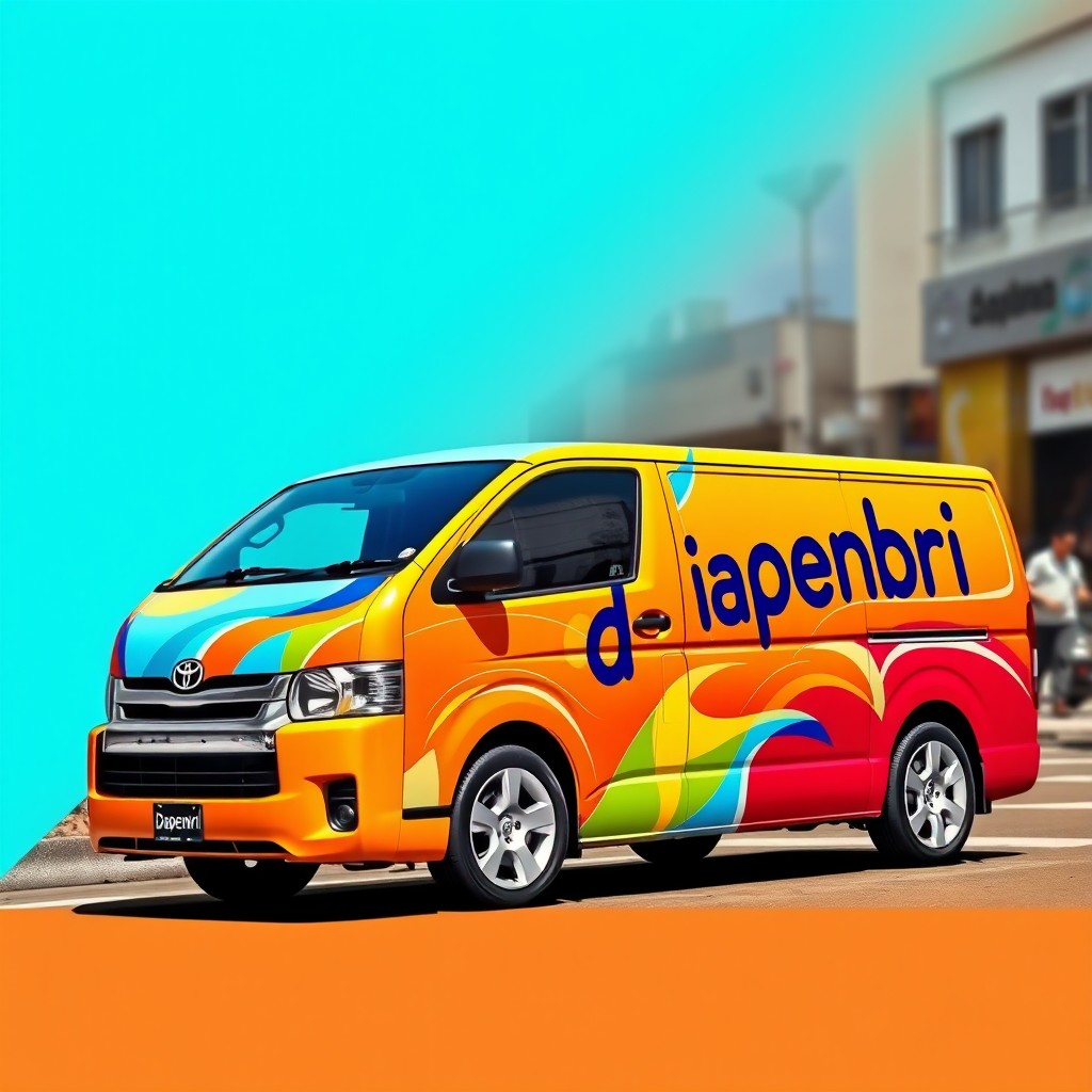 A customized design of a Toyota Hiace van featuring the word 'dapenbri' prominently displayed on the side