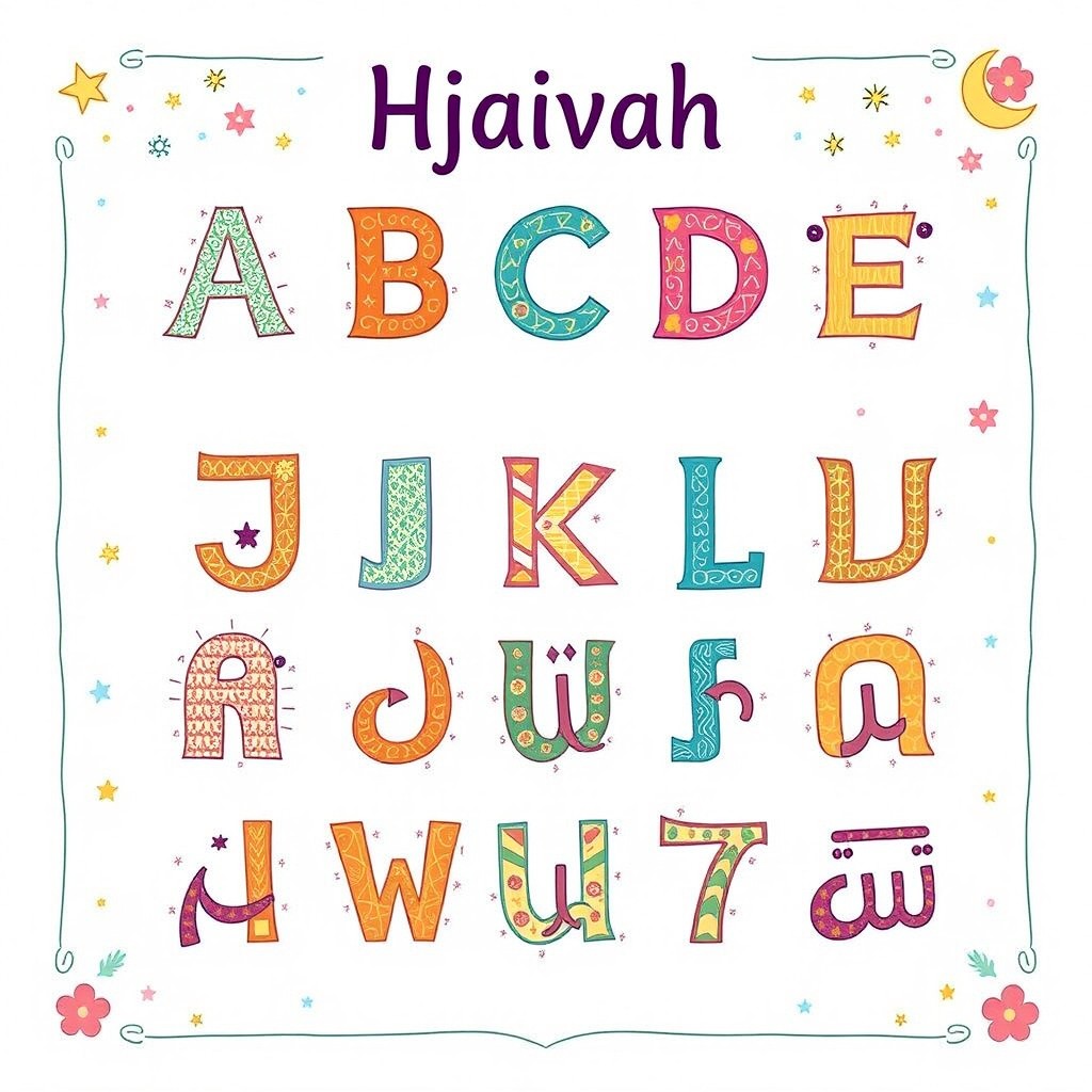 A beautifully illustrated educational poster showcasing the Hijaiyah letters in an engaging and colorful way