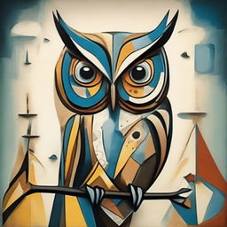 Surrealistic owl in the style of Picasso and Salvador Dali