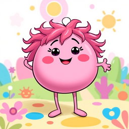 A whimsical pink blobbish character featuring a soft, rounded form with two arms and two legs