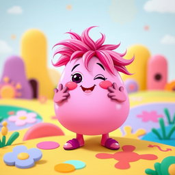 A whimsical pink blobbish character featuring a soft, rounded form with two arms and two legs