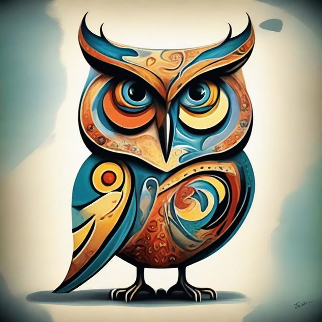 Surrealistic owl in the style of Picasso and Salvador Dali